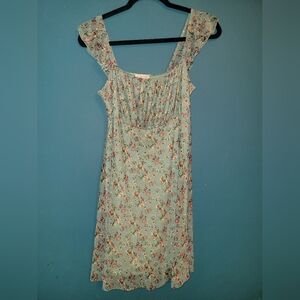 See You Monday Floral Print Midi Dress - Light Blue and Pink